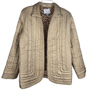 Spiegel Quilted Jacket 100% Silk 12 Gold Animal Print Lining Open Front Holiday